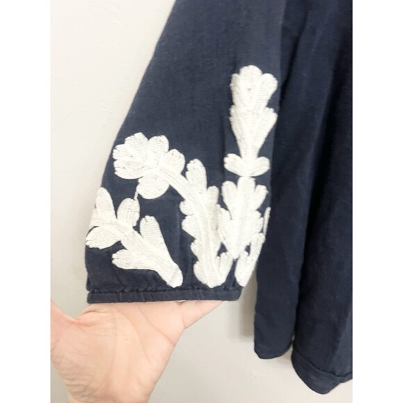 Crown Ivy Peasant Blouse 2X Blue Boxy Cotton Floral Embroidered Boho Resort Top - Picture 6 of 7